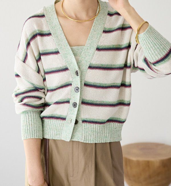 「【存在感抜群】マルチボーダーカーデ」|カーディガン|エクリュ