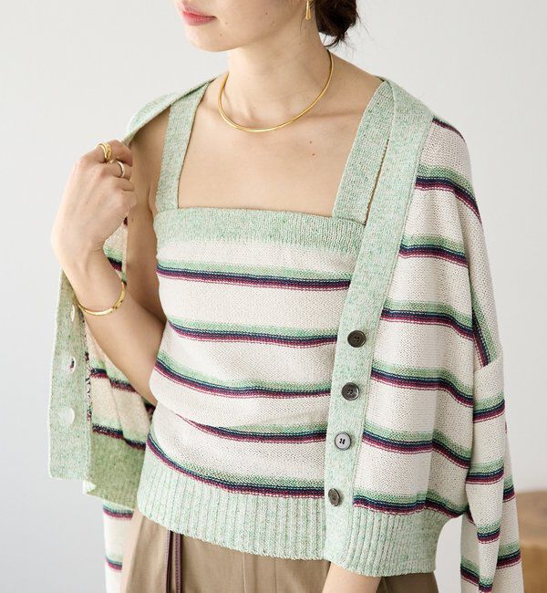 「【アンサンブル着用可能】マルチボーダーニットキャミ」|ニット・セーター|