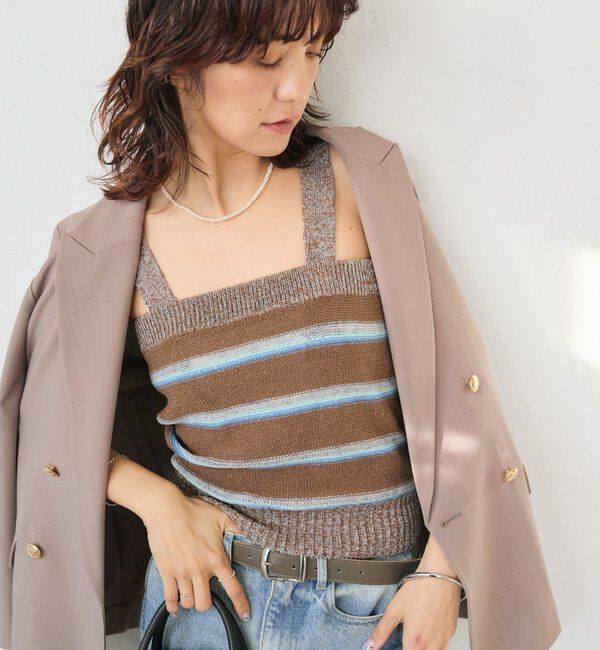  「【アンサンブル着用可能】マルチボーダーニットキャミ」|ニット・セーター|