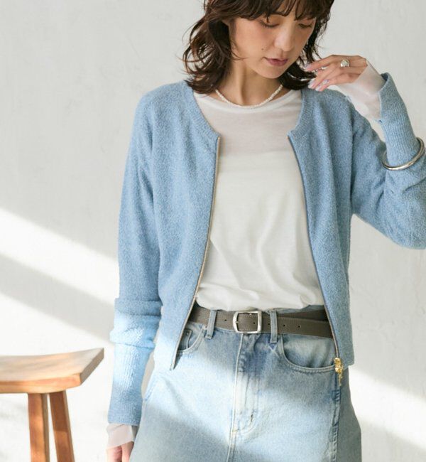  「【大人のこなれ感】メランジブークレーZIPニット」|カーディガン|サックスブルー