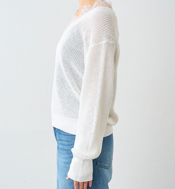  「【トレンド感抜群】ペーパーヤーンレース衿ニット」|ニット・セーター|