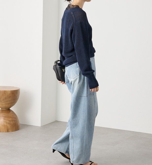  「【トレンド感抜群】ペーパーヤーンレース衿ニット」|ニット・セーター|