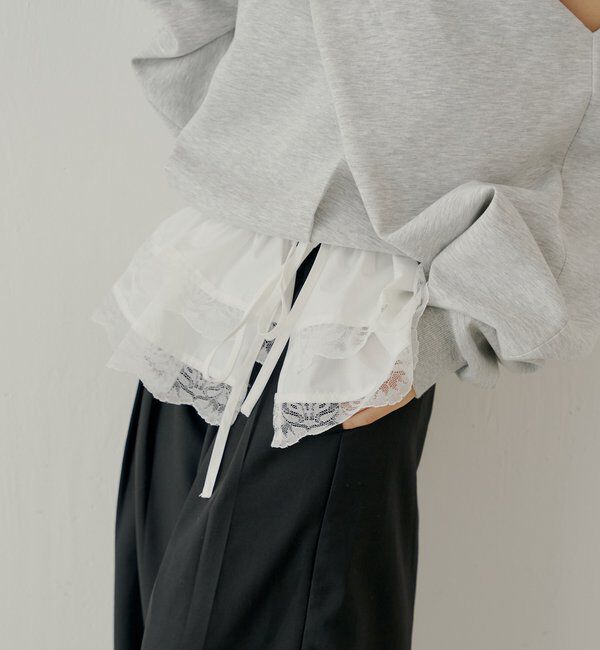  「【SALON by Chico】取り外しフリルルーズラインストーンスラックス」|チノ|