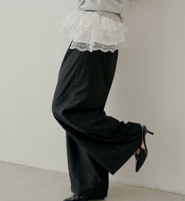  「【SALON by Chico】取り外しフリルルーズラインストーンスラックス」|チノ|