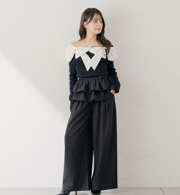  「【SALON by Chico】取り外しフリルルーズラインストーンスラックス」|チノ|