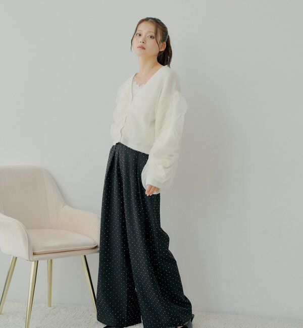  「【SALON by Chico】取り外しフリルルーズラインストーンスラックス」|チノ|