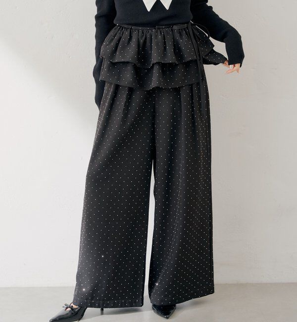  「【SALON by Chico】取り外しフリルルーズラインストーンスラックス」|チノ|ブラックその他2