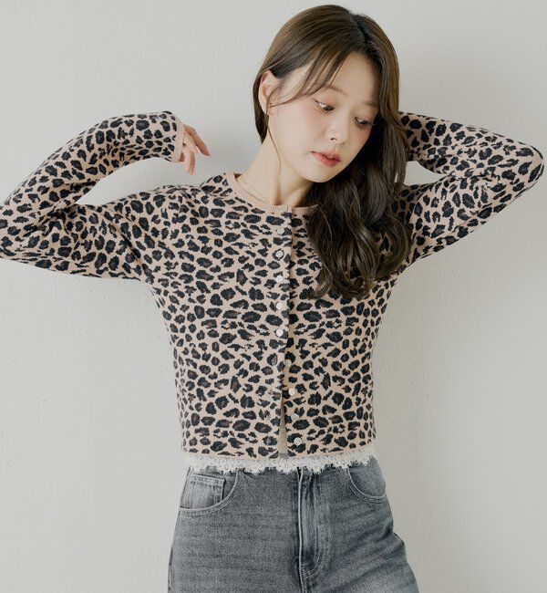  「【SALON by Chico】レオパード柄コンパクトカーディガン」|カーディガン|