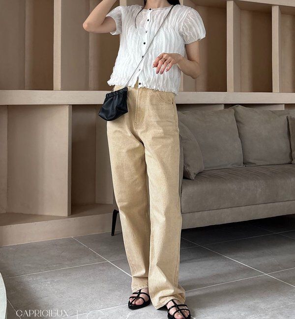  「【コラボ限定カラー/ホワイト・ベージュ】13ozハイウエストストレートデニム」|デニム|