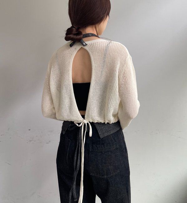  「バックデザインペーパーメッシュカーディガン」|カーディガン|