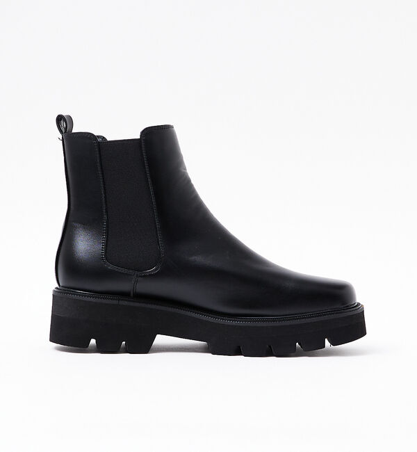 ABAHOUSE「ボリュームトラックソール　BLACKスクエア サイドゴアブーツ/厚底」|ショートブーツ|