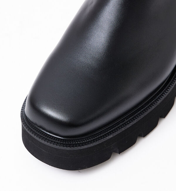 ABAHOUSE「ボリュームトラックソール　BLACKスクエア サイドゴアブーツ/厚底」|ショートブーツ|