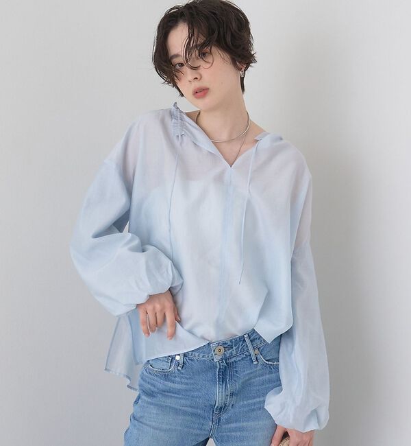 Rouge vif「【一部店舗限定】バルーンスリーブシアーブラウス【予約】」|シャツ・ブラウス|ブルー