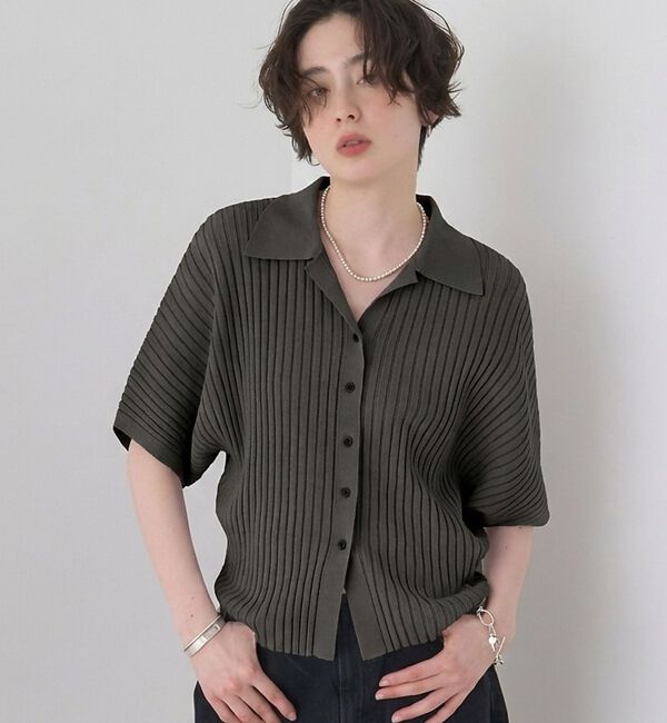 Rouge vif「リブドルマンス襟付きニットカーディガン/プルオーバー【予約】」|ニット・セーター|セージグリーン