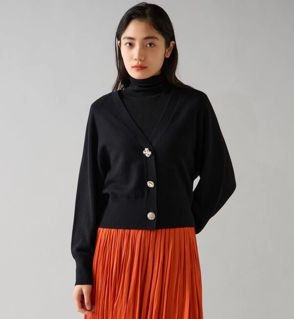 TIARA「ビジューボタンカーディガン」|ニット・セーター|ブラック