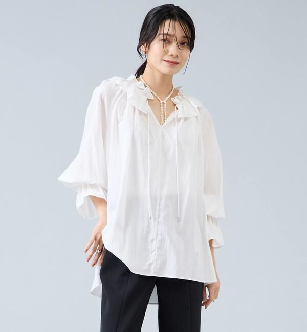 Liesse「フリルネックブラウス」|シャツ・ブラウス|ホワイト