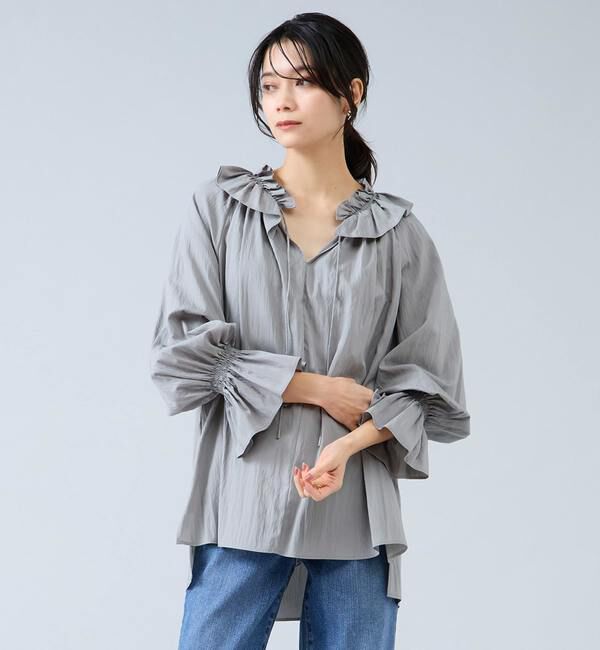 Liesse「フリルネックブラウス」|シャツ・ブラウス|セージ
