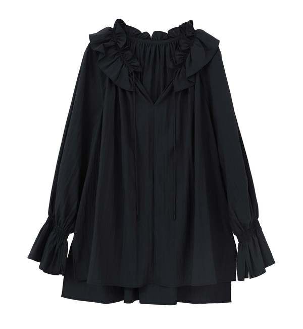 Liesse「フリルネックブラウス」|シャツ・ブラウス|ネイビー