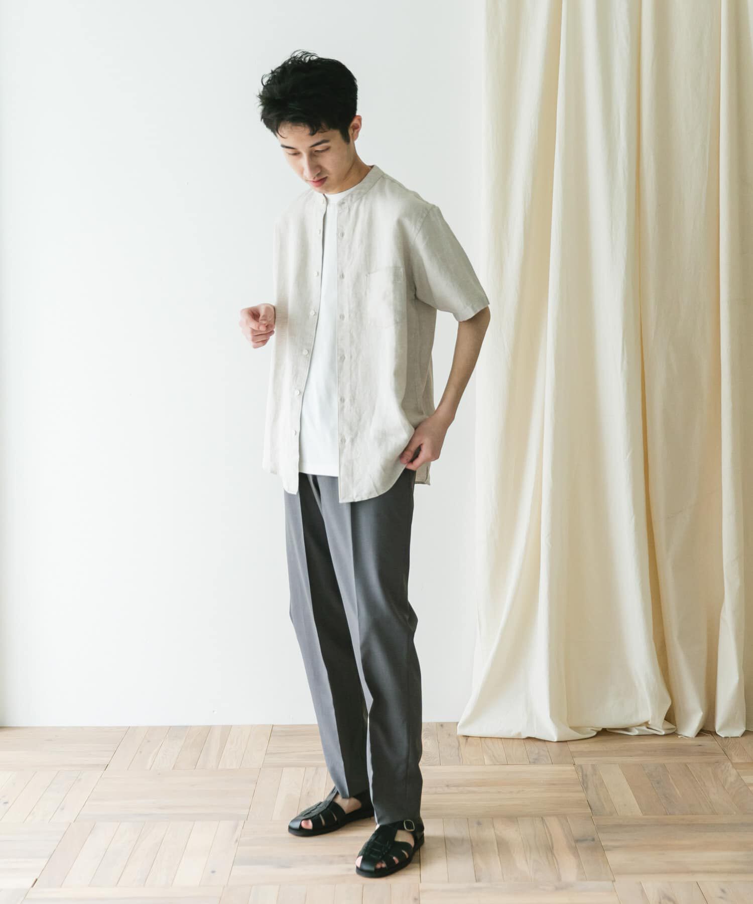 URBAN RESEARCH DOORS「『XLｻｲｽﾞ/WEB限定』ｼﾙｹｯﾄﾘﾈﾝ ﾊﾞﾝﾄﾞｶﾗｰｼｮｰﾄｽﾘｰ」|シャツ・ブラウス|