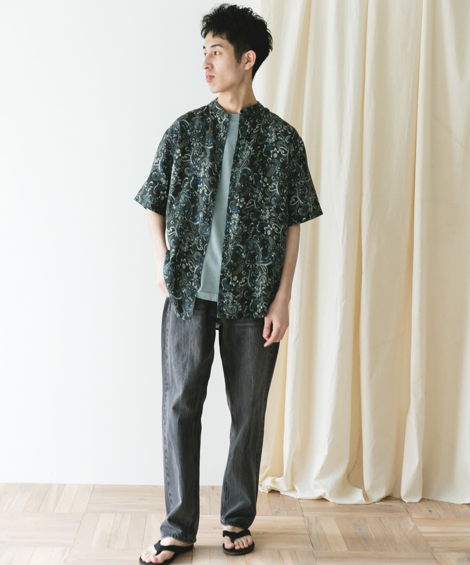 URBAN RESEARCH DOORS「『XLｻｲｽﾞ/WEB限定』ｼﾙｹｯﾄﾘﾈﾝ ﾊﾞﾝﾄﾞｶﾗｰｼｮｰﾄｽﾘｰ」|シャツ・ブラウス|