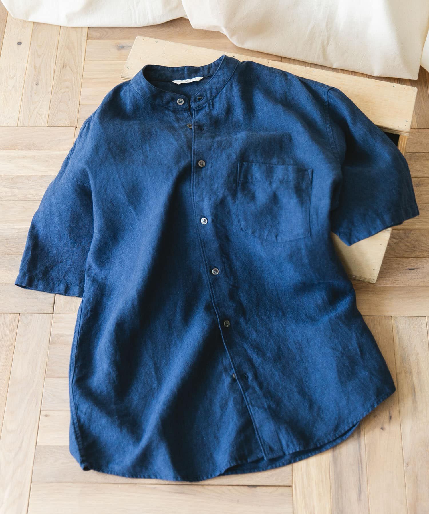 URBAN RESEARCH DOORS「『XLｻｲｽﾞ/WEB限定』ｼﾙｹｯﾄﾘﾈﾝ ﾊﾞﾝﾄﾞｶﾗｰｼｮｰﾄｽﾘｰ」|シャツ・ブラウス|