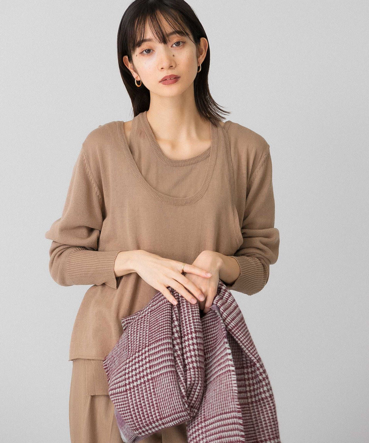  「ホルターネックレイヤードニット」|ニット・セーター|モカ