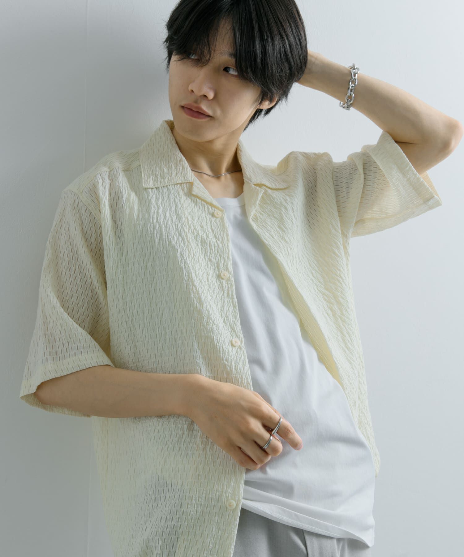 SENSE OF PLACE by URBAN RESEARCH「シアーレースドローコードオープンカラーシャツ」|シャツ・ブラウス|