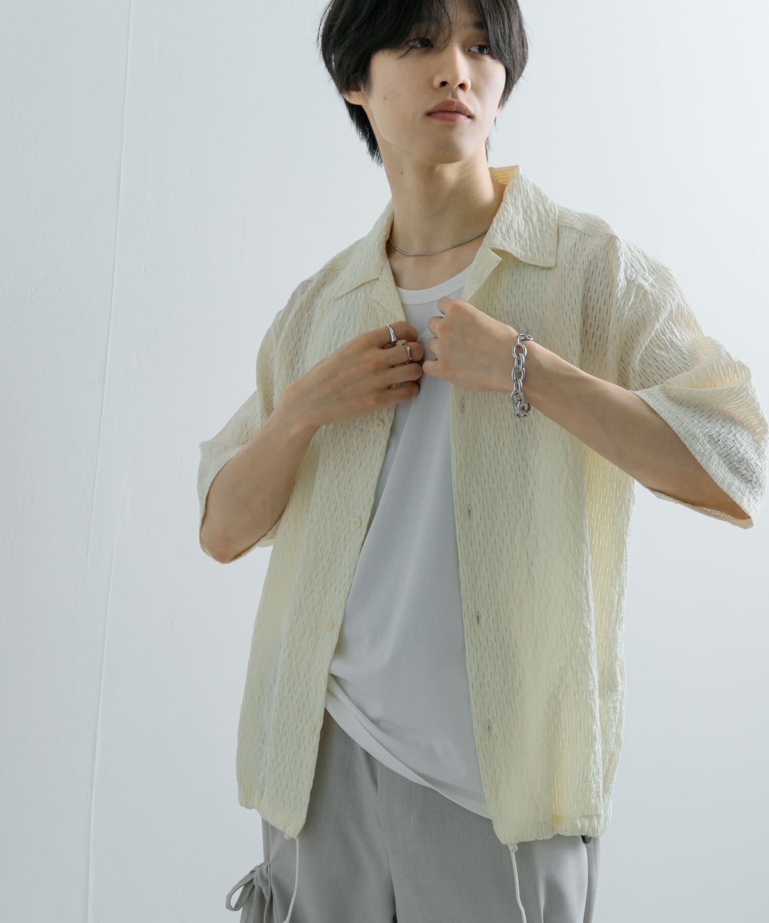 SENSE OF PLACE by URBAN RESEARCH「シアーレースドローコードオープンカラーシャツ」|シャツ・ブラウス|