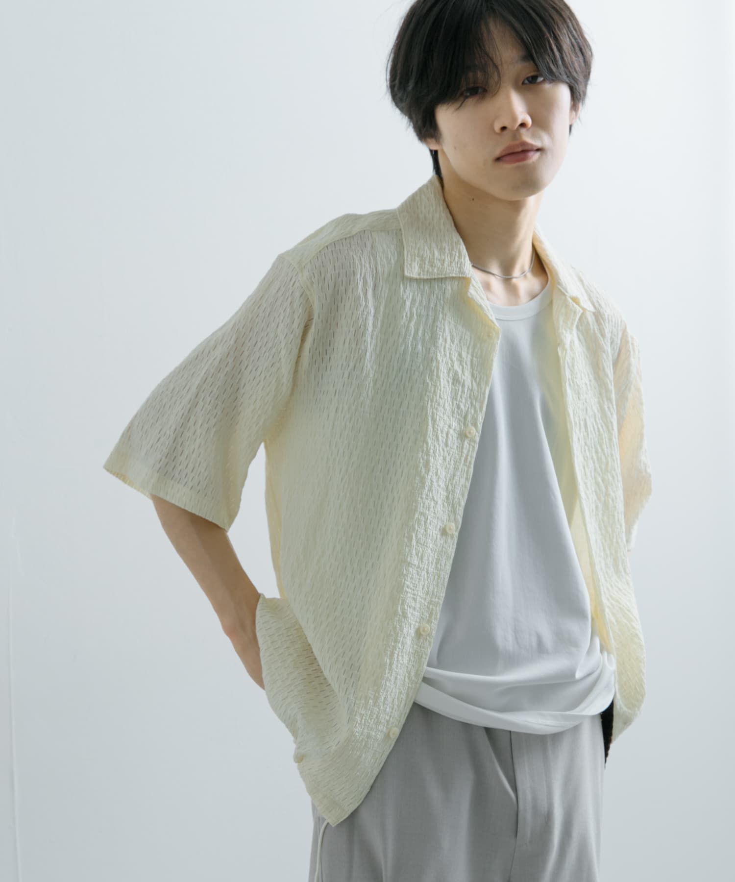 SENSE OF PLACE by URBAN RESEARCH「シアーレースドローコードオープンカラーシャツ」|シャツ・ブラウス|