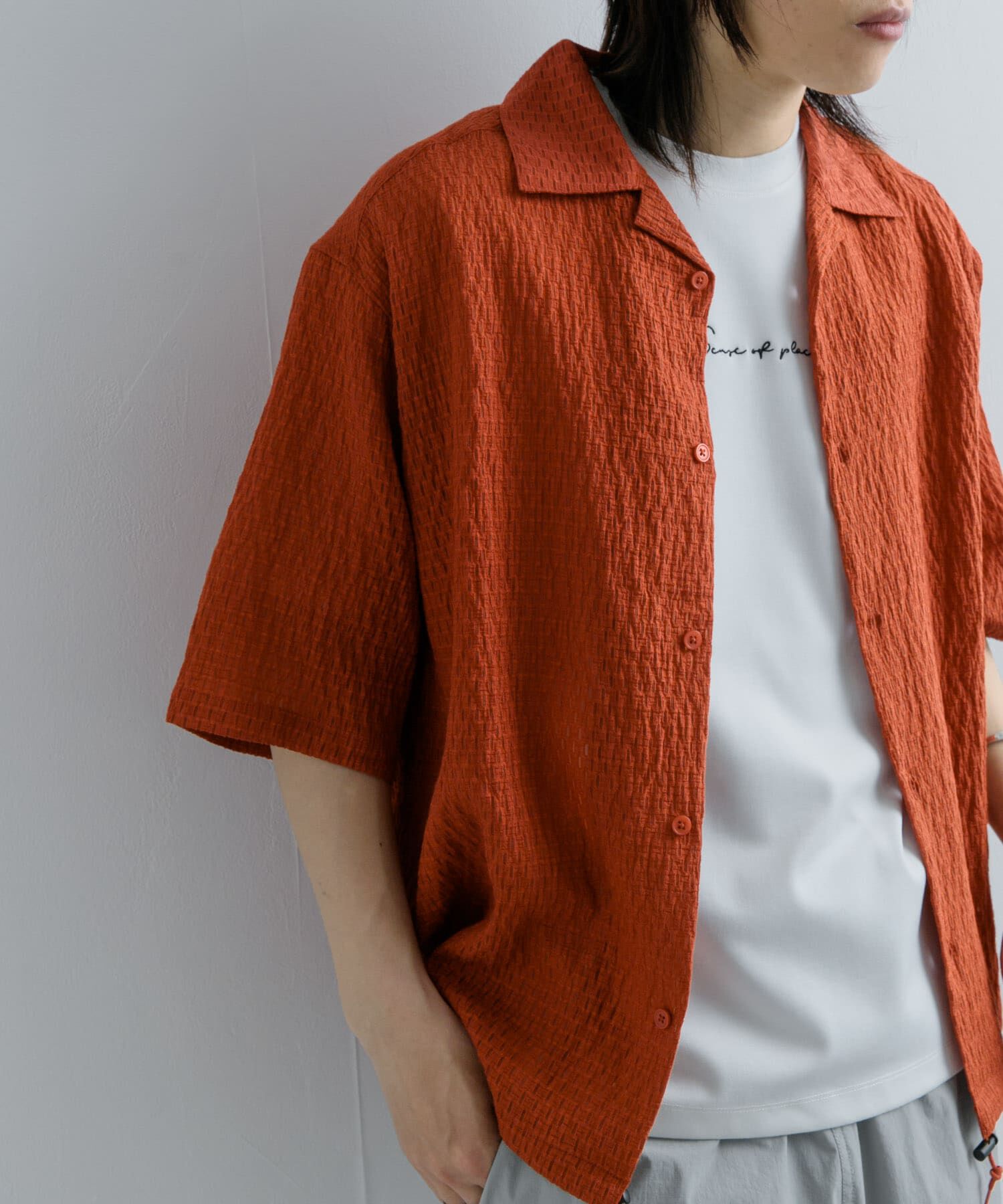 SENSE OF PLACE by URBAN RESEARCH「シアーレースドローコードオープンカラーシャツ」|シャツ・ブラウス|