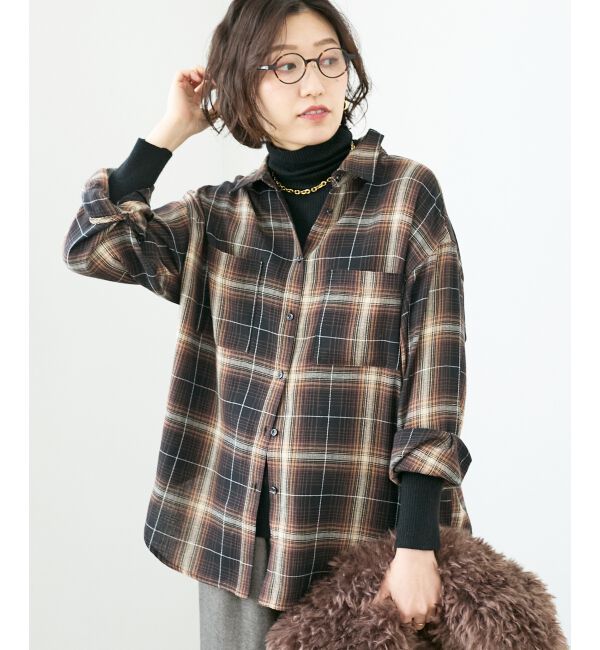  「《手洗い可能》チェックオーバーシャツ」|シャツ・ブラウス|ブラック柄