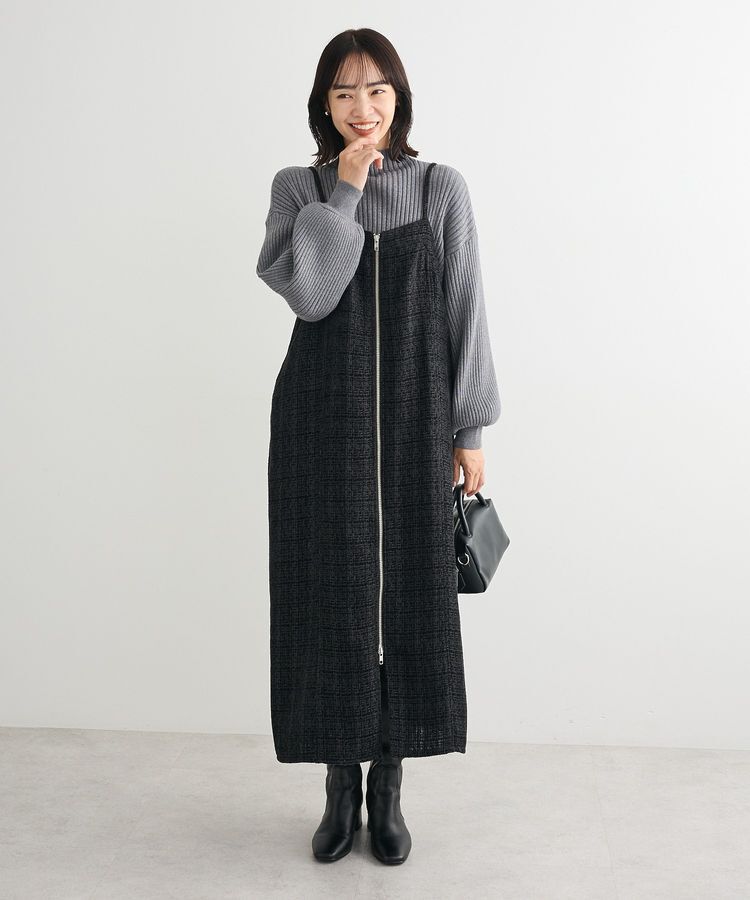 Green Parks「フロントZIPツイードキャミワンピース」|ワンピース|