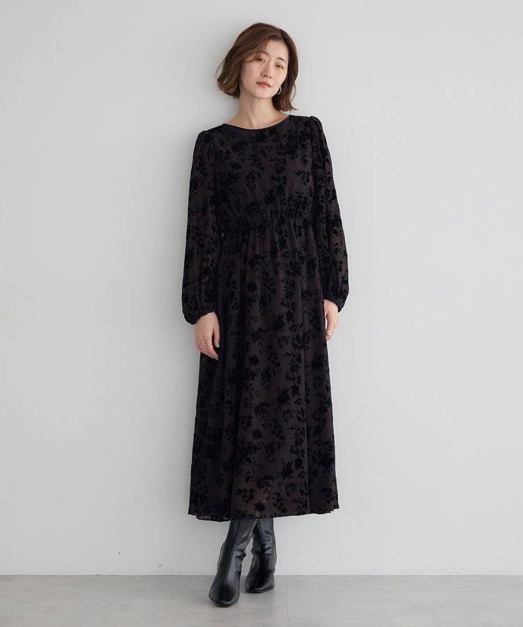 YECCA VECCA「ボタニカル柄フロッキープリントワンピース」|ワンピース|