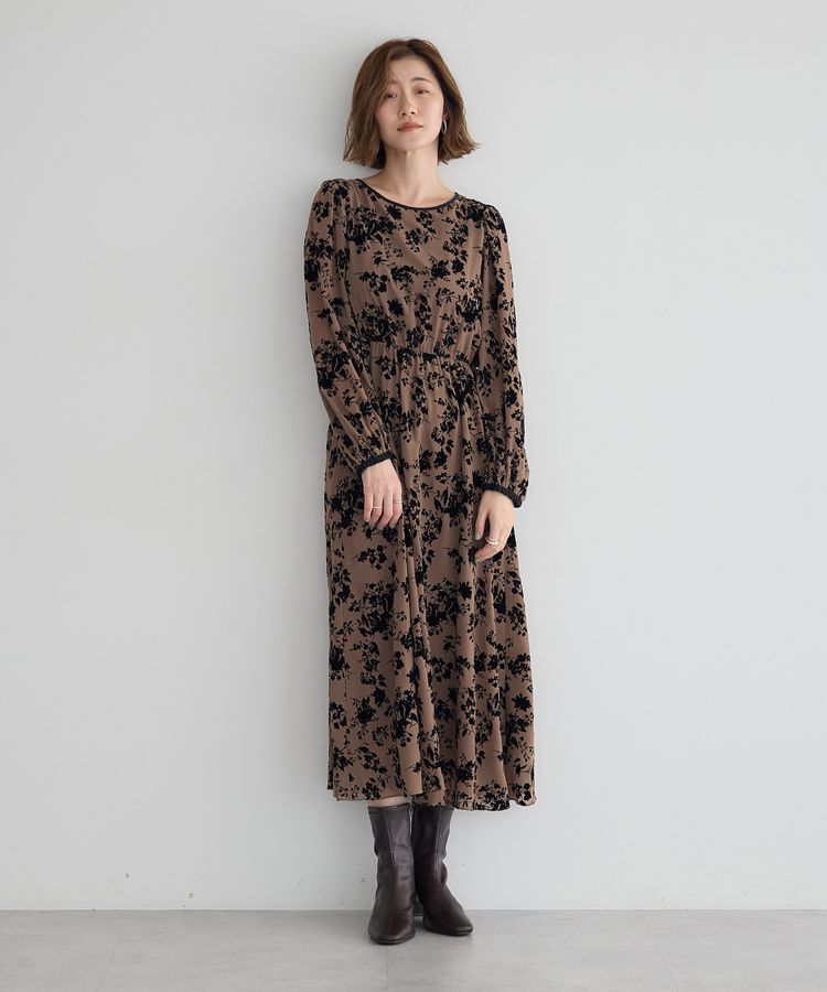 YECCA VECCA「ボタニカル柄フロッキープリントワンピース」|ワンピース|