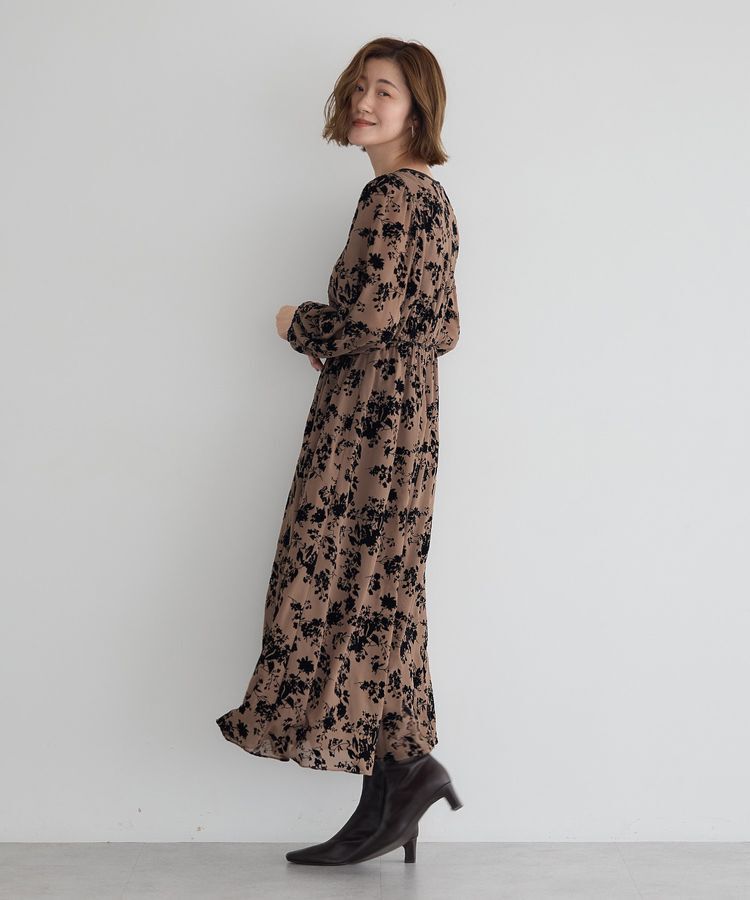 YECCA VECCA「ボタニカル柄フロッキープリントワンピース」|ワンピース|