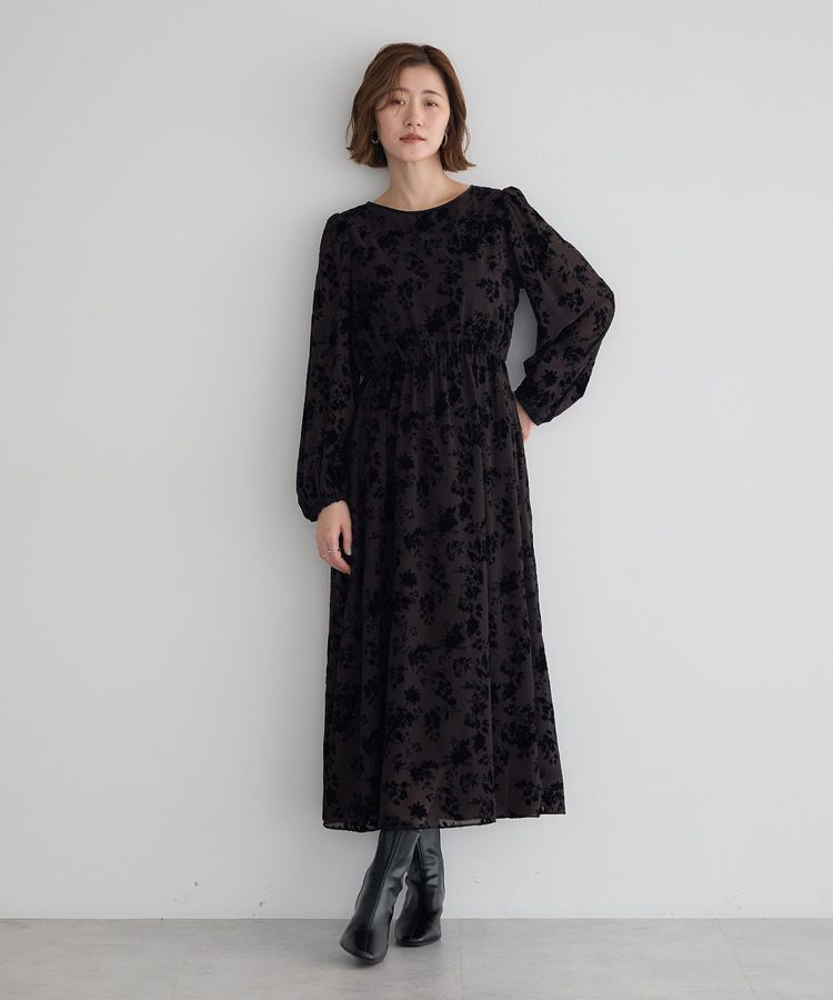 YECCA VECCA「ボタニカル柄フロッキープリントワンピース」|ワンピース|