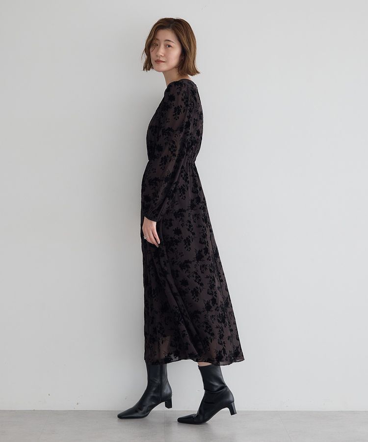 YECCA VECCA「ボタニカル柄フロッキープリントワンピース」|ワンピース|