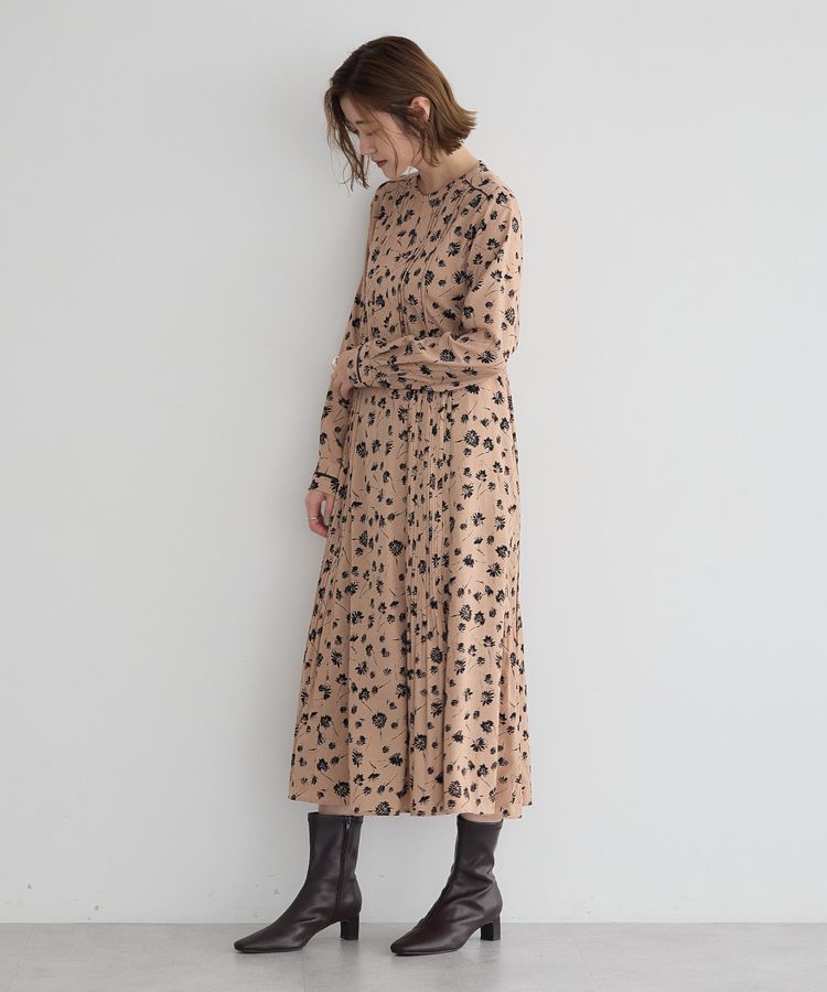 YECCA VECCA「フラワー柄プリーツMIXワンピース」|ワンピース|