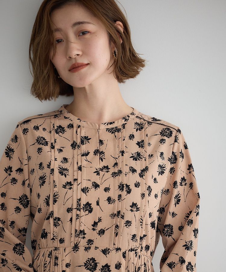 YECCA VECCA「フラワー柄プリーツMIXワンピース」|ワンピース|