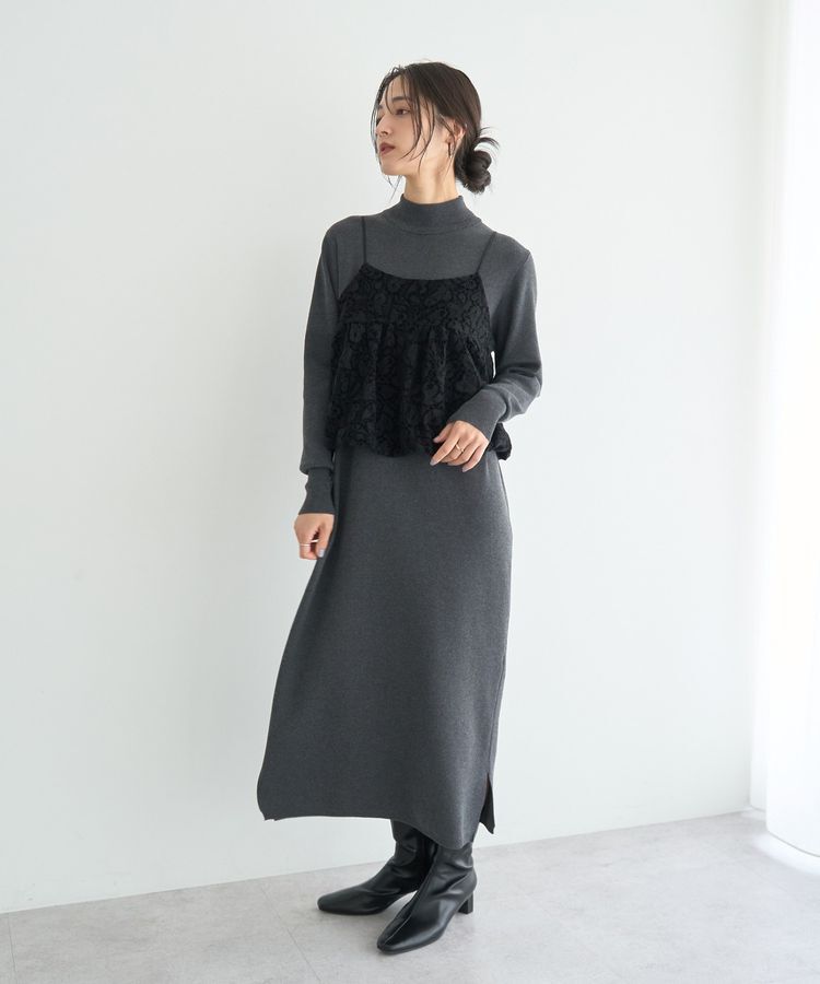 YECCA VECCA「【2点SET】バルーンキャミ付きニットワンピース」|ワンピース|Gray