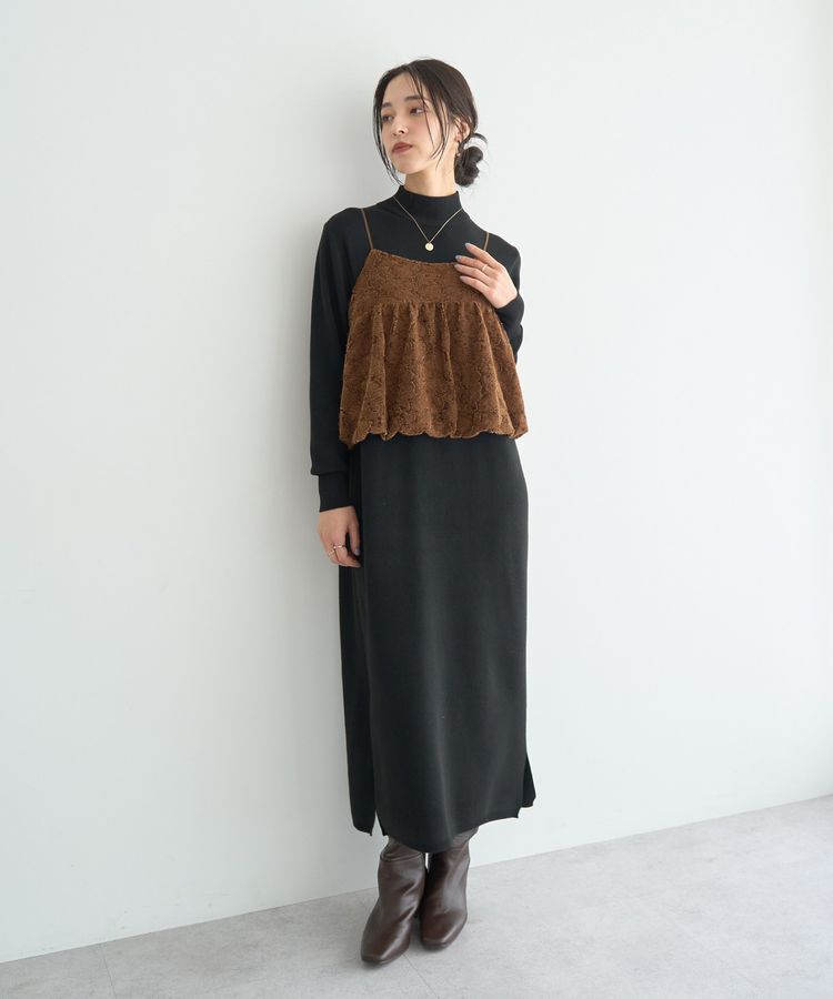 YECCA VECCA「【2点SET】バルーンキャミ付きニットワンピース」|ワンピース|Camel