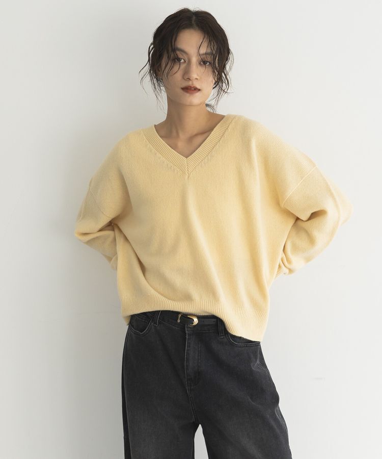 GARAGE OF GOOD CLOTHING「【日本製】カシミア混Vネックプルオーバー」|ニット・セーター|Light yellow