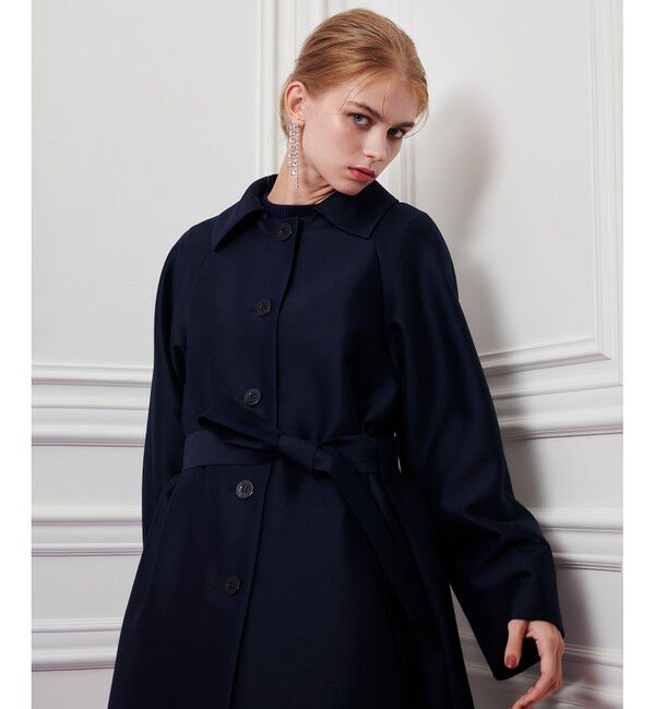 LOULOU WILLOUGHBY「【LOULOU WILLOUGHBY】シルクウールツイルロングコート」|ダッフルコート|ネイビー