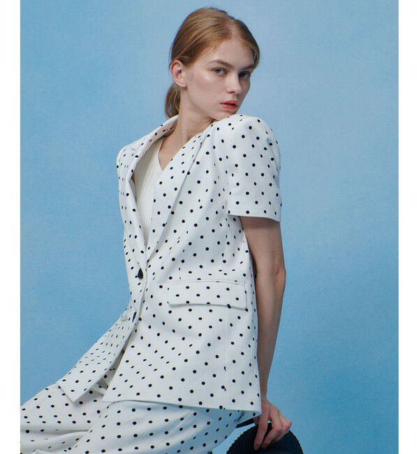 LOULOU WILLOUGHBY「【LOULOU WILLOUGHBY】リネン混ドットハーフスリーブジャケット」|テーラードジャケット|