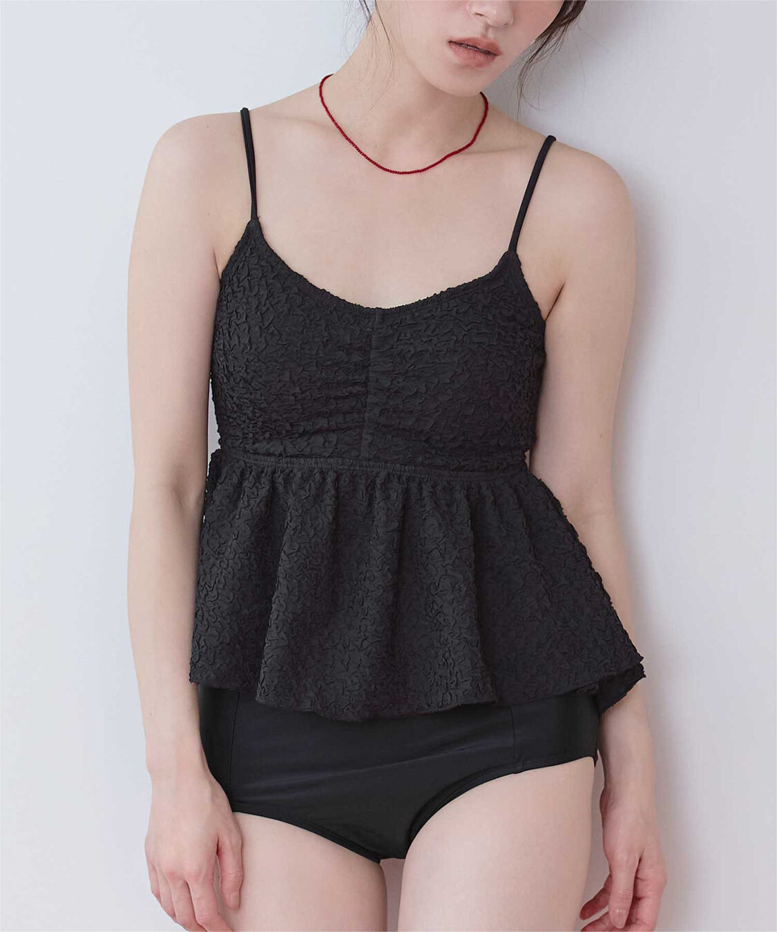 SEA DRESS「立体ジャガードペプラムフレアビキニ/水着」|ビキニ|ブラック