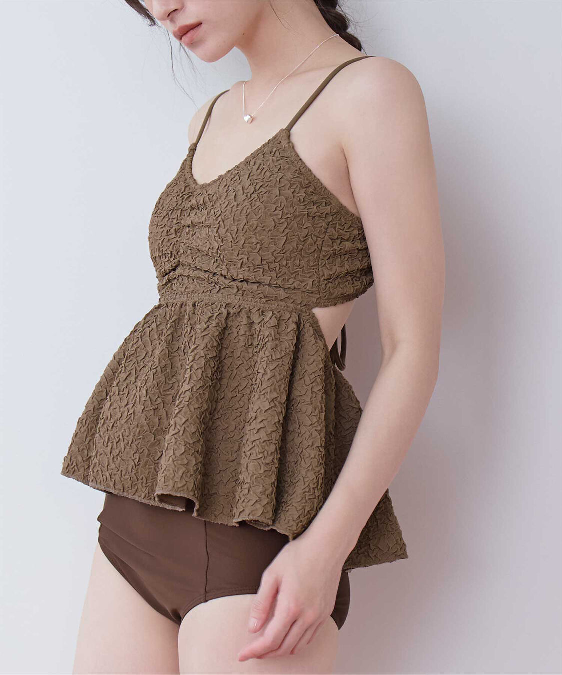 SEA DRESS「立体ジャガードペプラムフレアビキニ/水着」|ビキニ|ブラウン