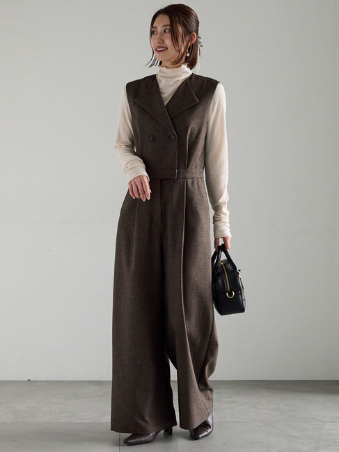 Te chichi「ツイーディーダブルコンビネゾン」|オールインワン|ブラウン