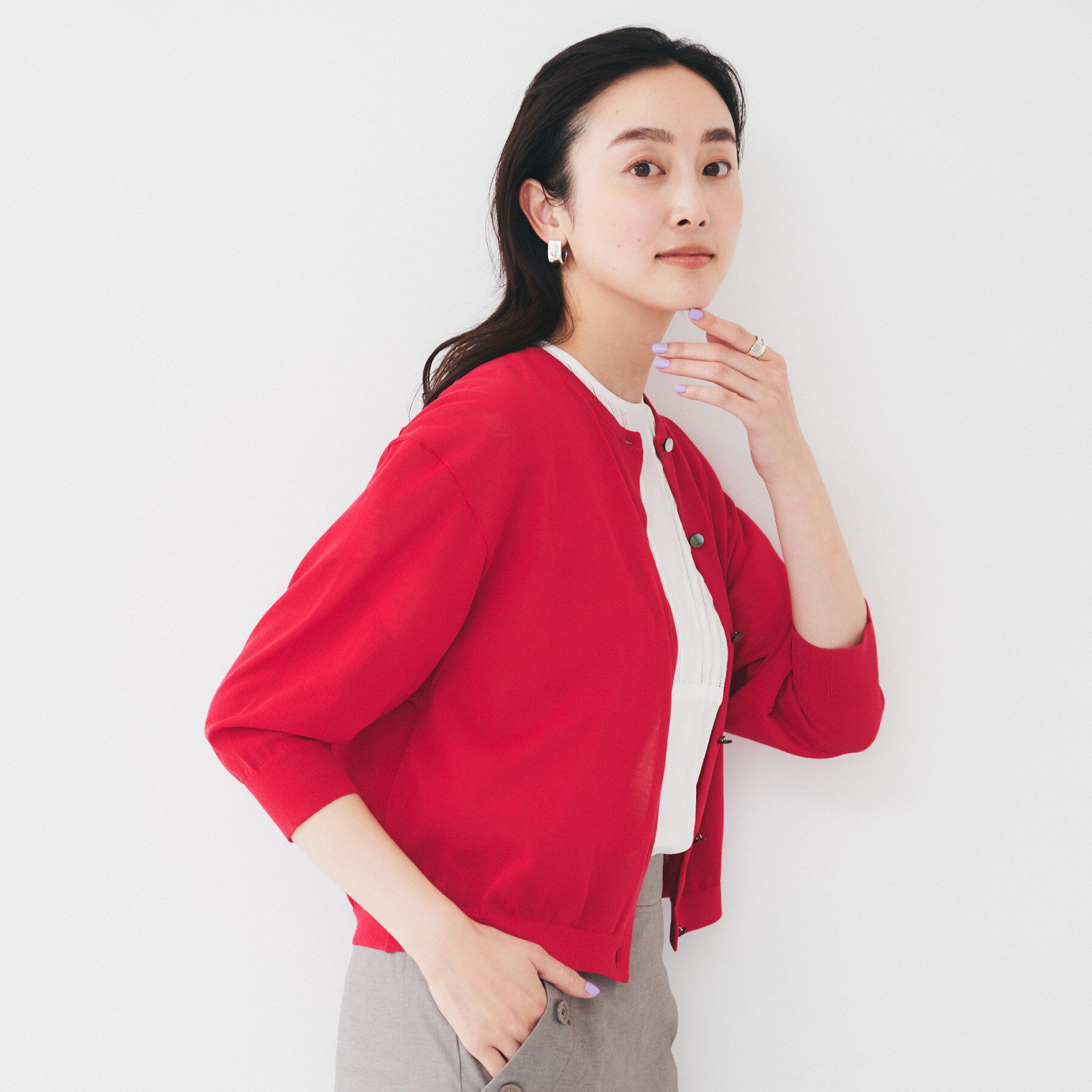 UNTITLED「【短丈/シアー/洗える】ドルマンスリーブカーディガン」|カーディガン|