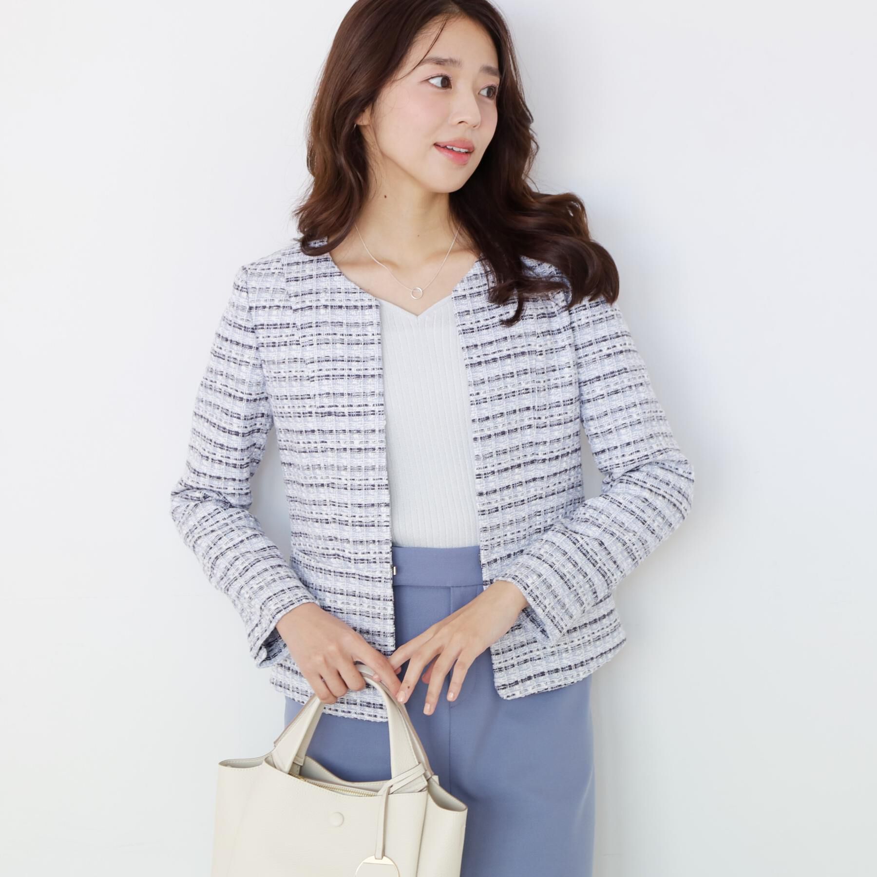 COUP DE CHANCE「【日本製／セットアップ可】ファンシーツィードのノーカラージャケット」|ノーカラージャケット|