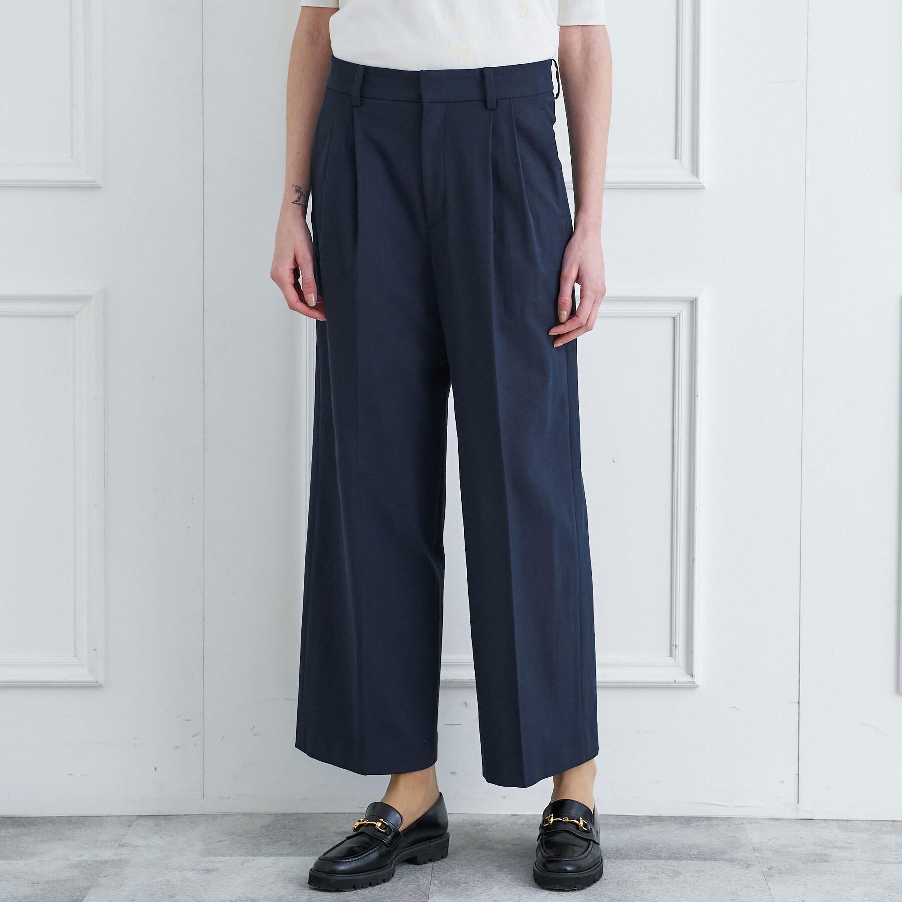 DRESSTERIOR「【吸水速乾/セットアップ可】リネンブレンドオックスストレートパンツ」|その他|ネイビー(094)